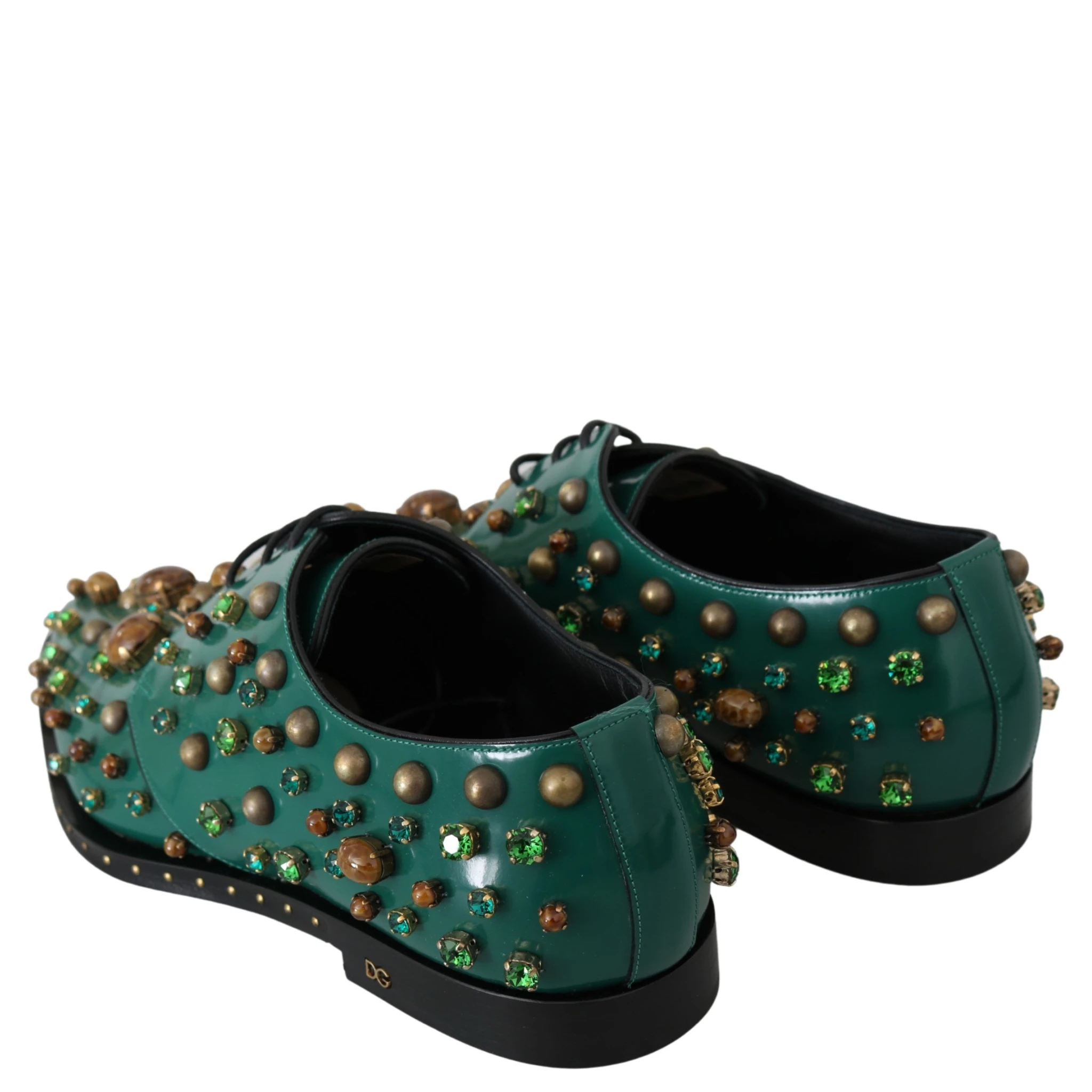 Green Leather Crystal Dress Broque Shoes
