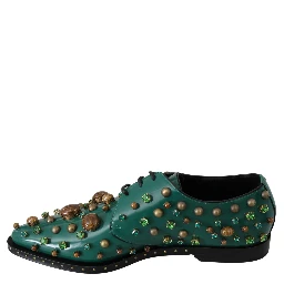 Green Leather Crystal Dress Broque Shoes