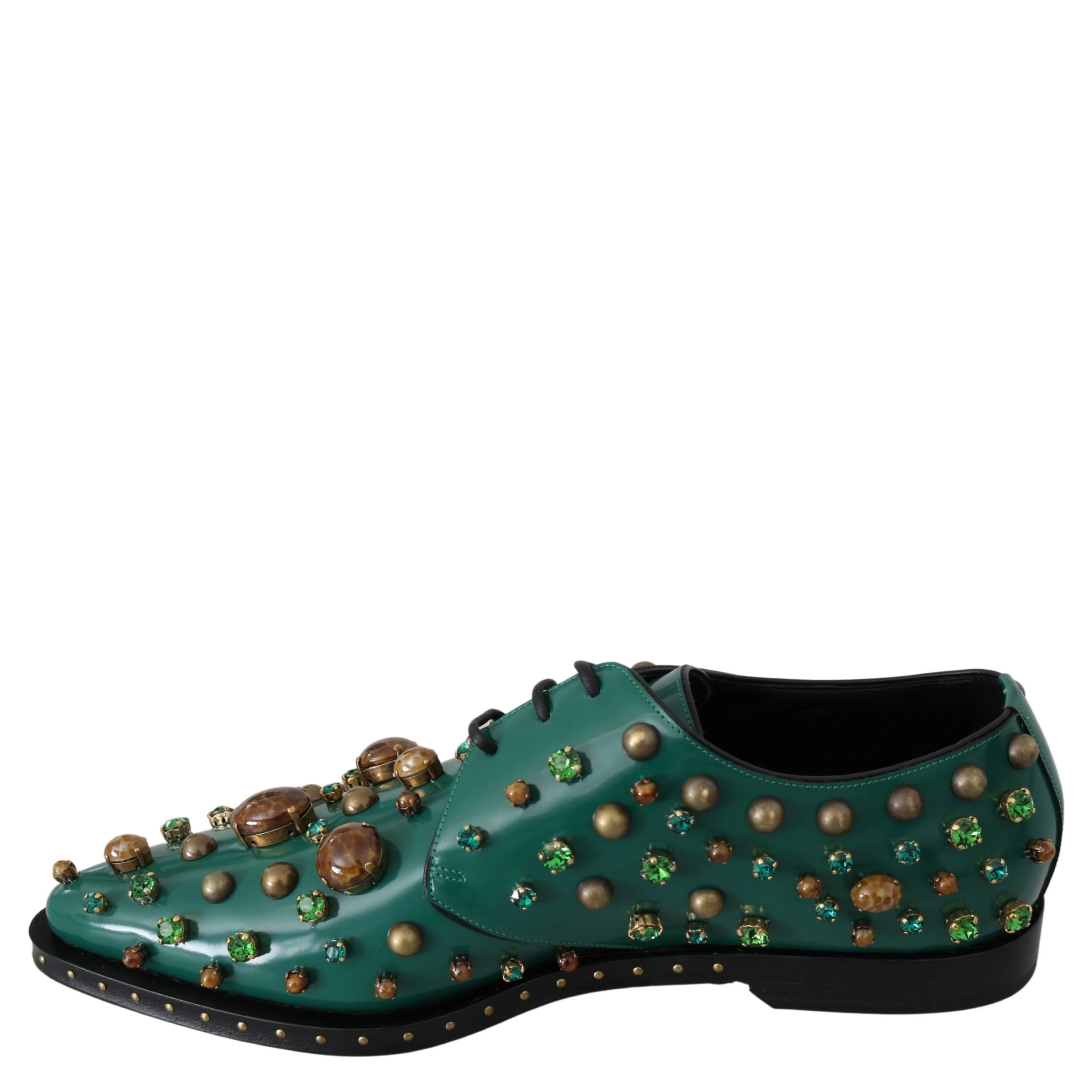 Green Leather Crystal Dress Broque Shoes