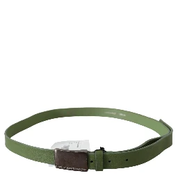 Green Leather Silver Buckle Waist Men Belt