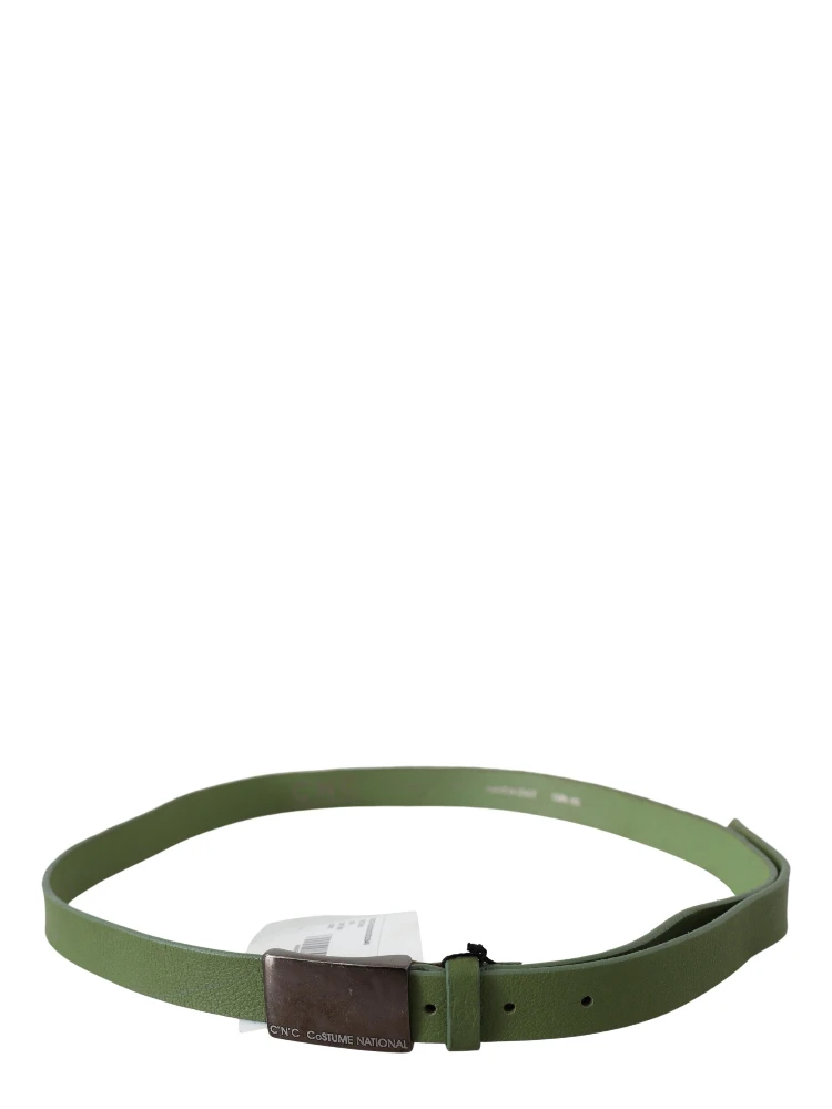 Green Leather Silver Buckle Waist Men Belt alternative