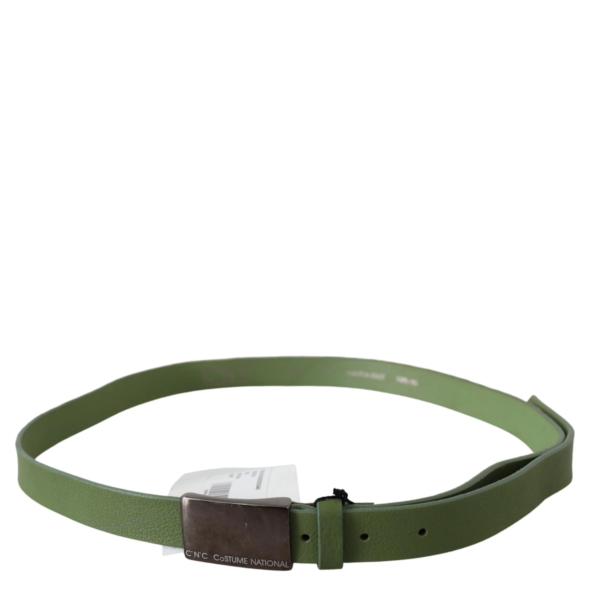 Green Leather Silver Buckle Waist Men Belt