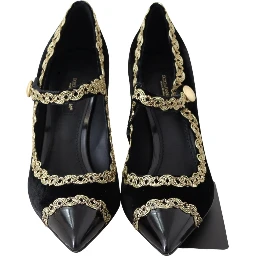 Black Velvet Gold Mary Janes Pumps