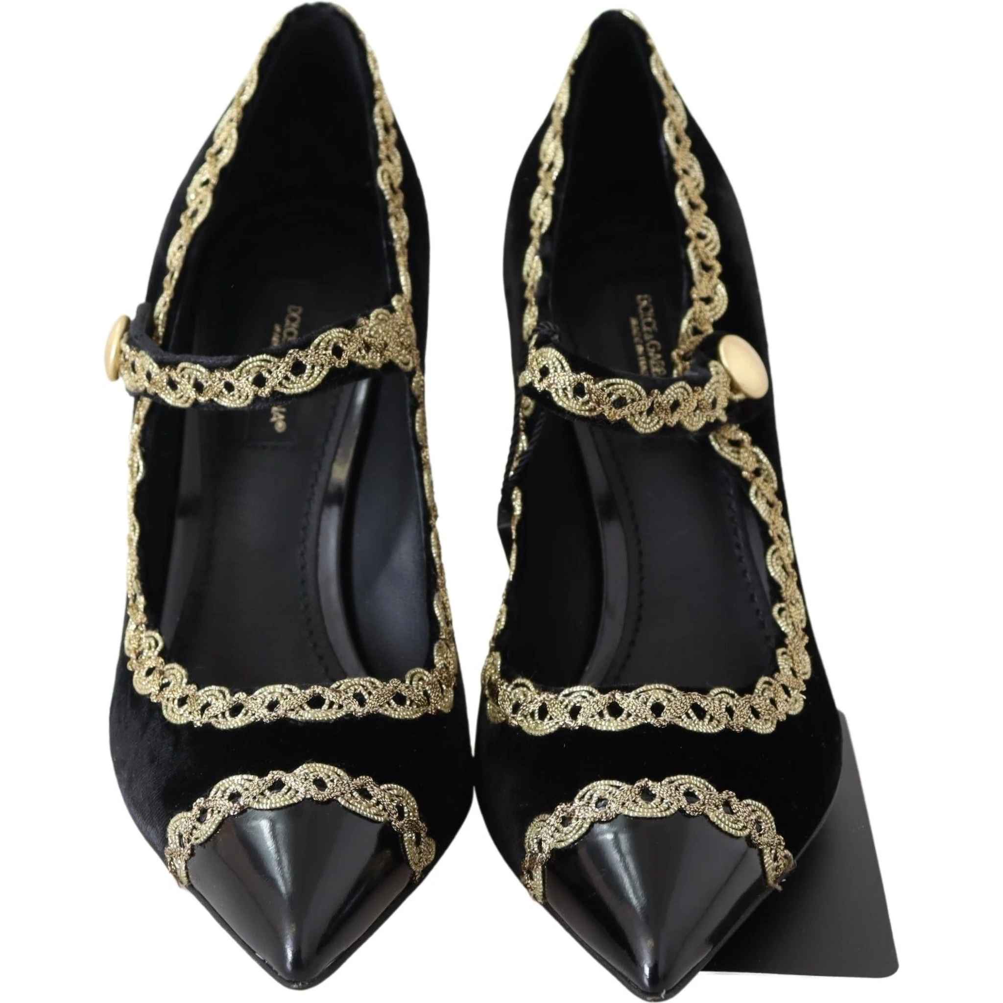 Black Velvet Gold Mary Janes Pumps