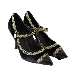 Black Velvet Gold Mary Janes Pumps