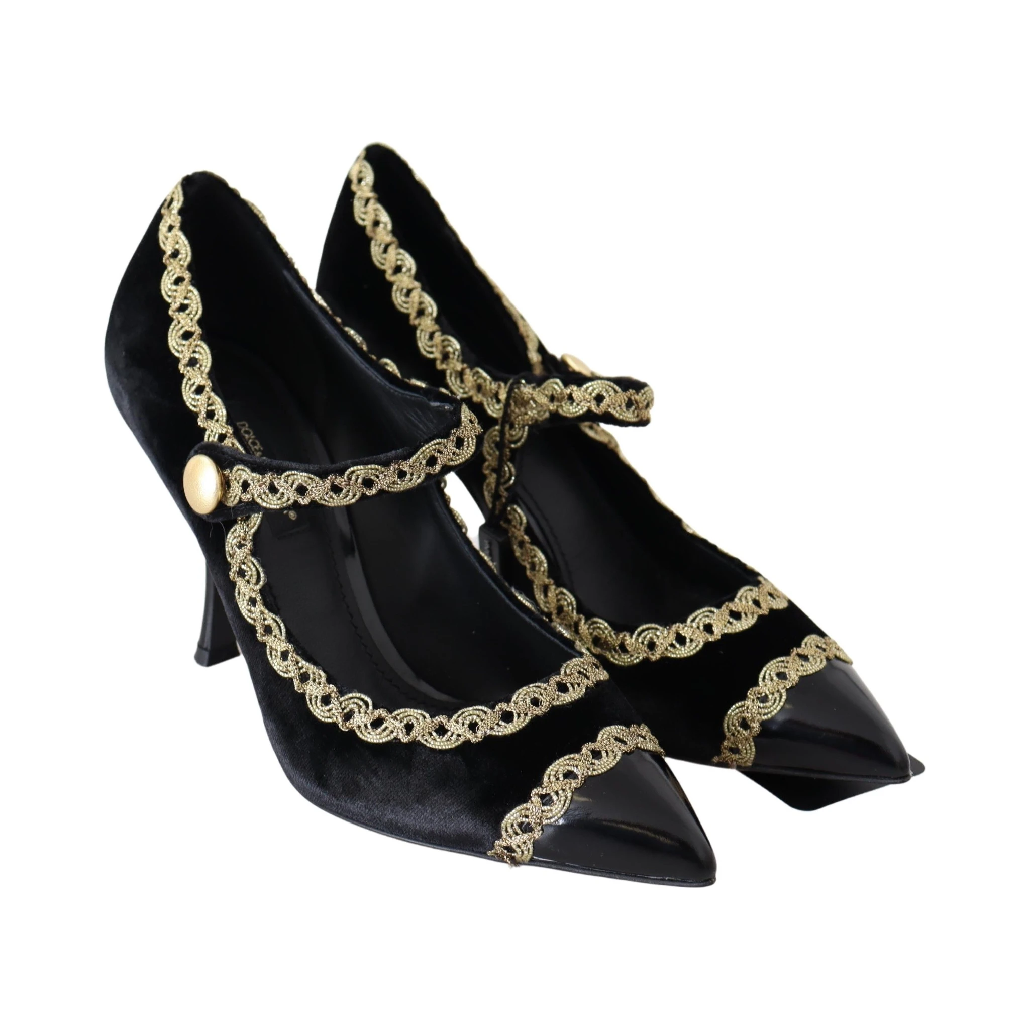 Black Velvet Gold Mary Janes Pumps