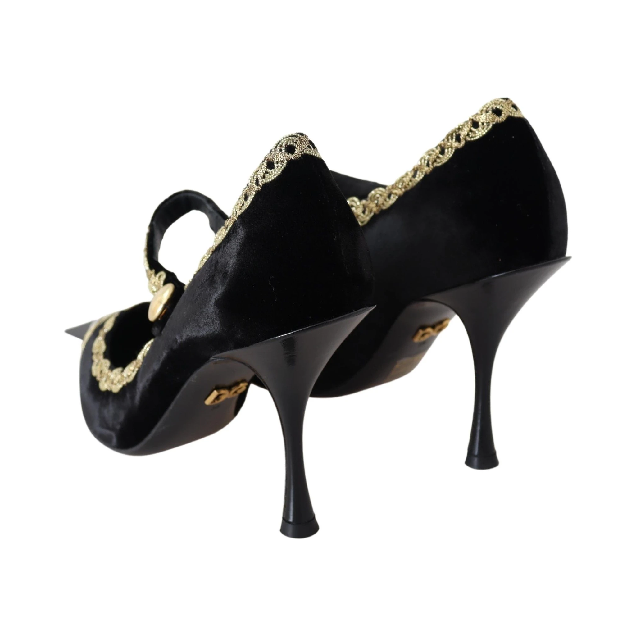 Black Velvet Gold Mary Janes Pumps