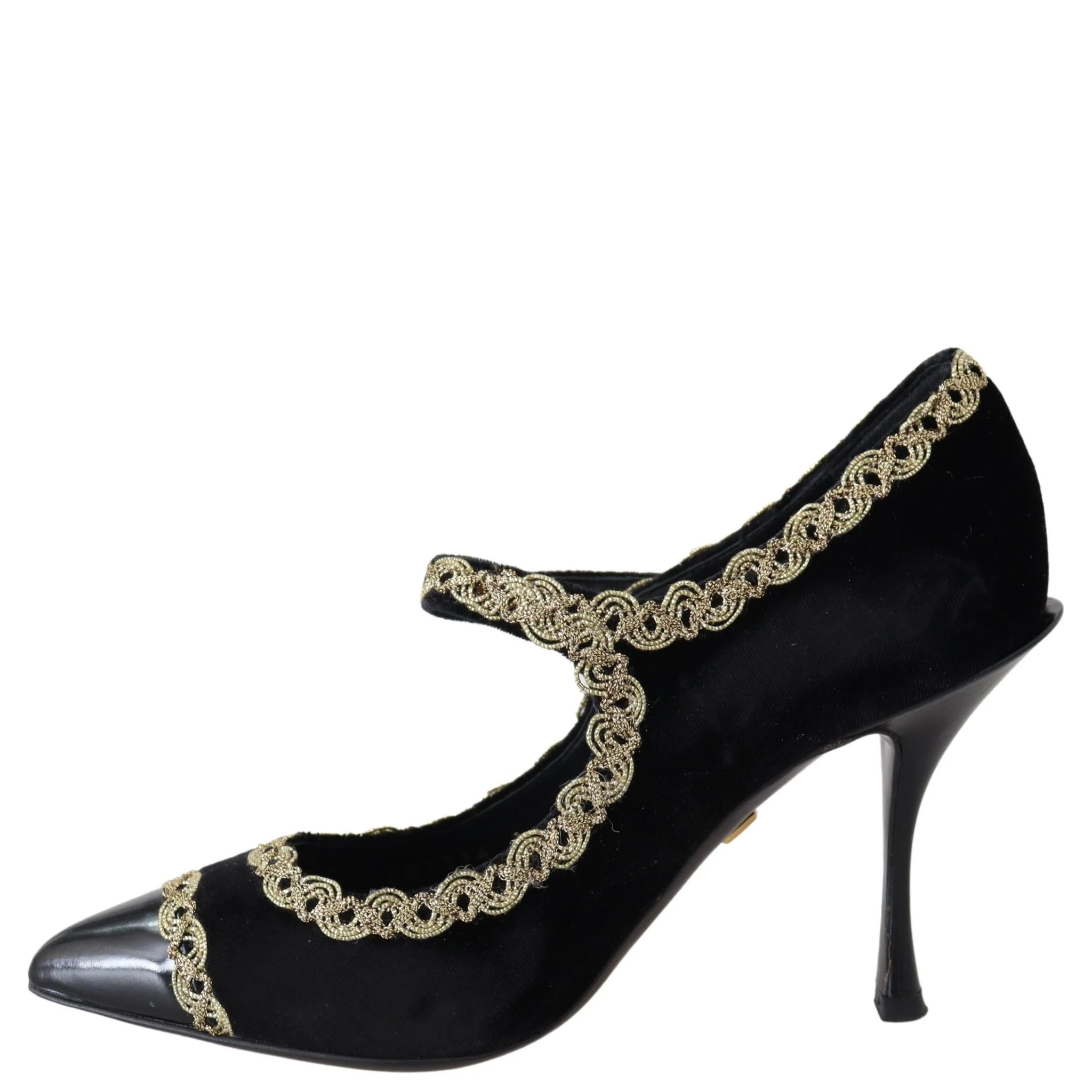 Black Velvet Gold Mary Janes Pumps