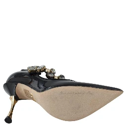 Black Leather Crystal Shoes Mary Jane Pumps