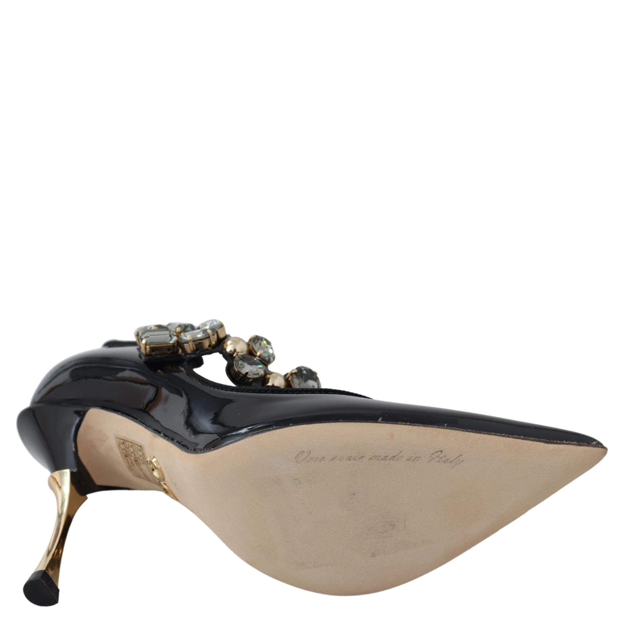 Black Leather Crystal Shoes Mary Jane Pumps