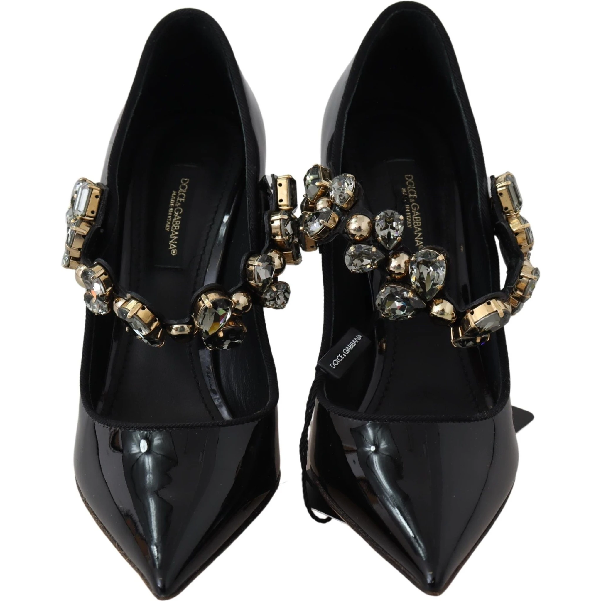 Black Leather Crystal Shoes Mary Jane Pumps