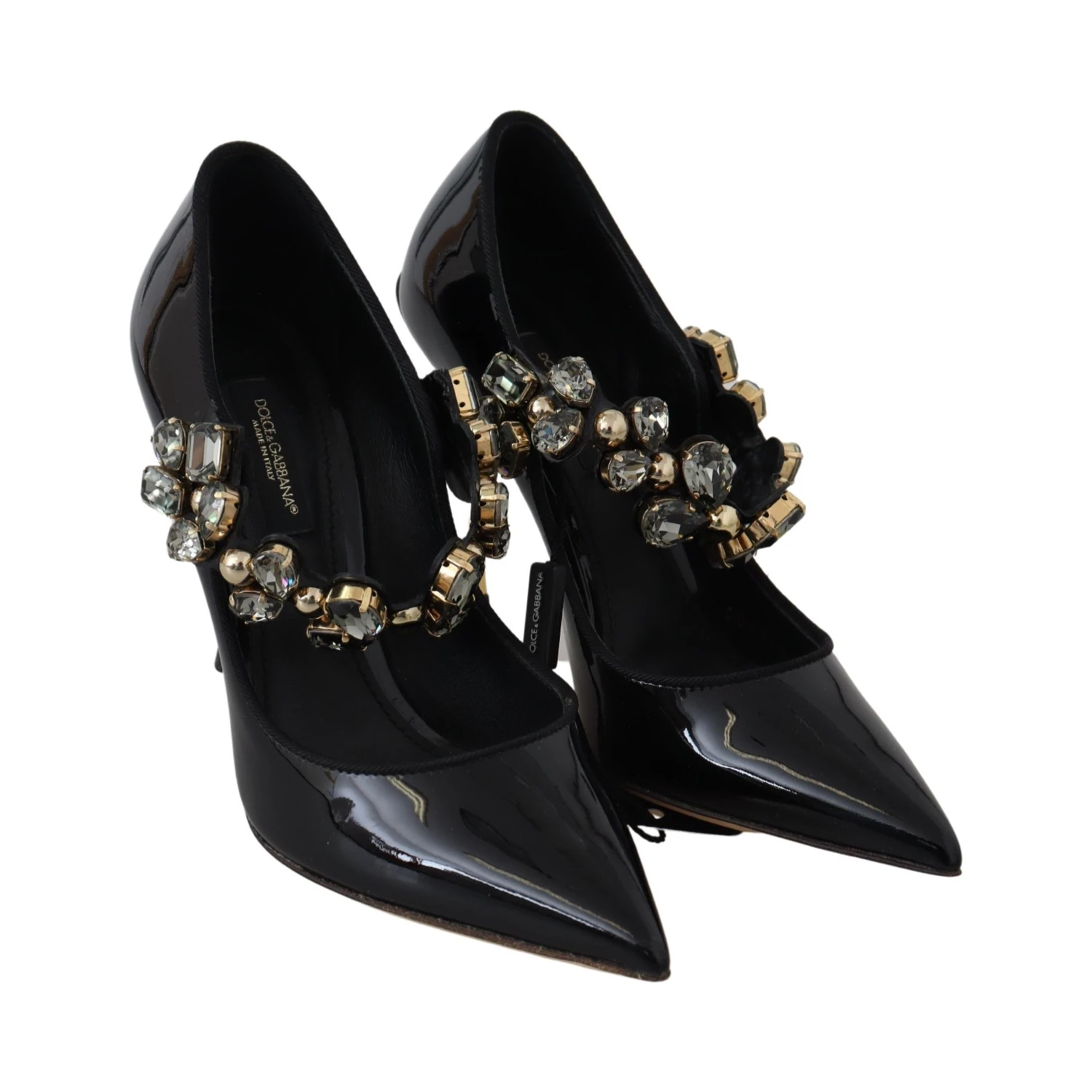 Black Leather Crystal Shoes Mary Jane Pumps