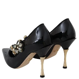 Black Leather Crystal Shoes Mary Jane Pumps
