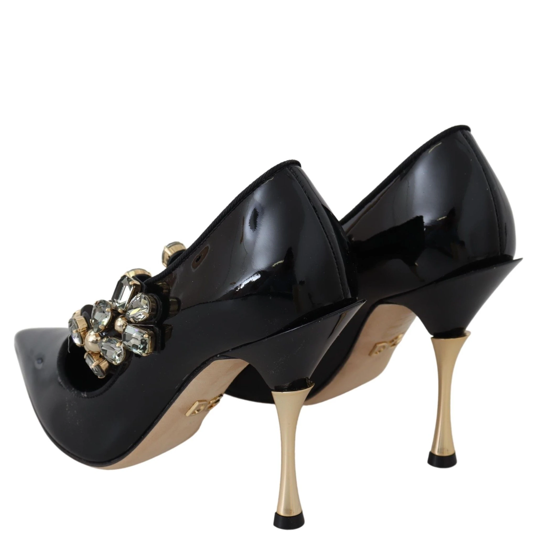 Black Leather Crystal Shoes Mary Jane Pumps