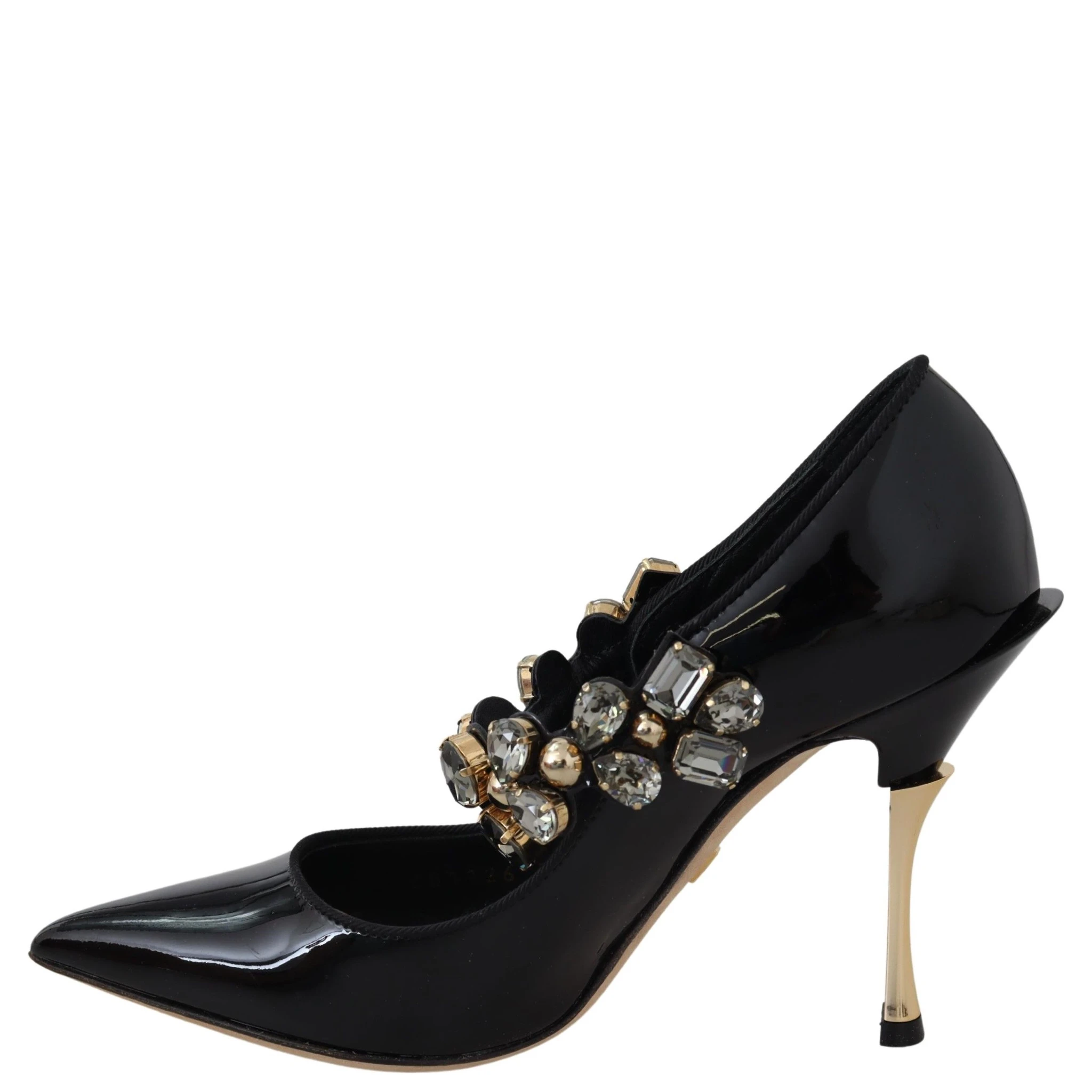 Black Leather Crystal Shoes Mary Jane Pumps
