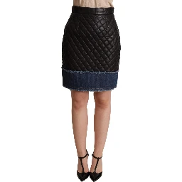 Black Quilted Leather Mini Skirts