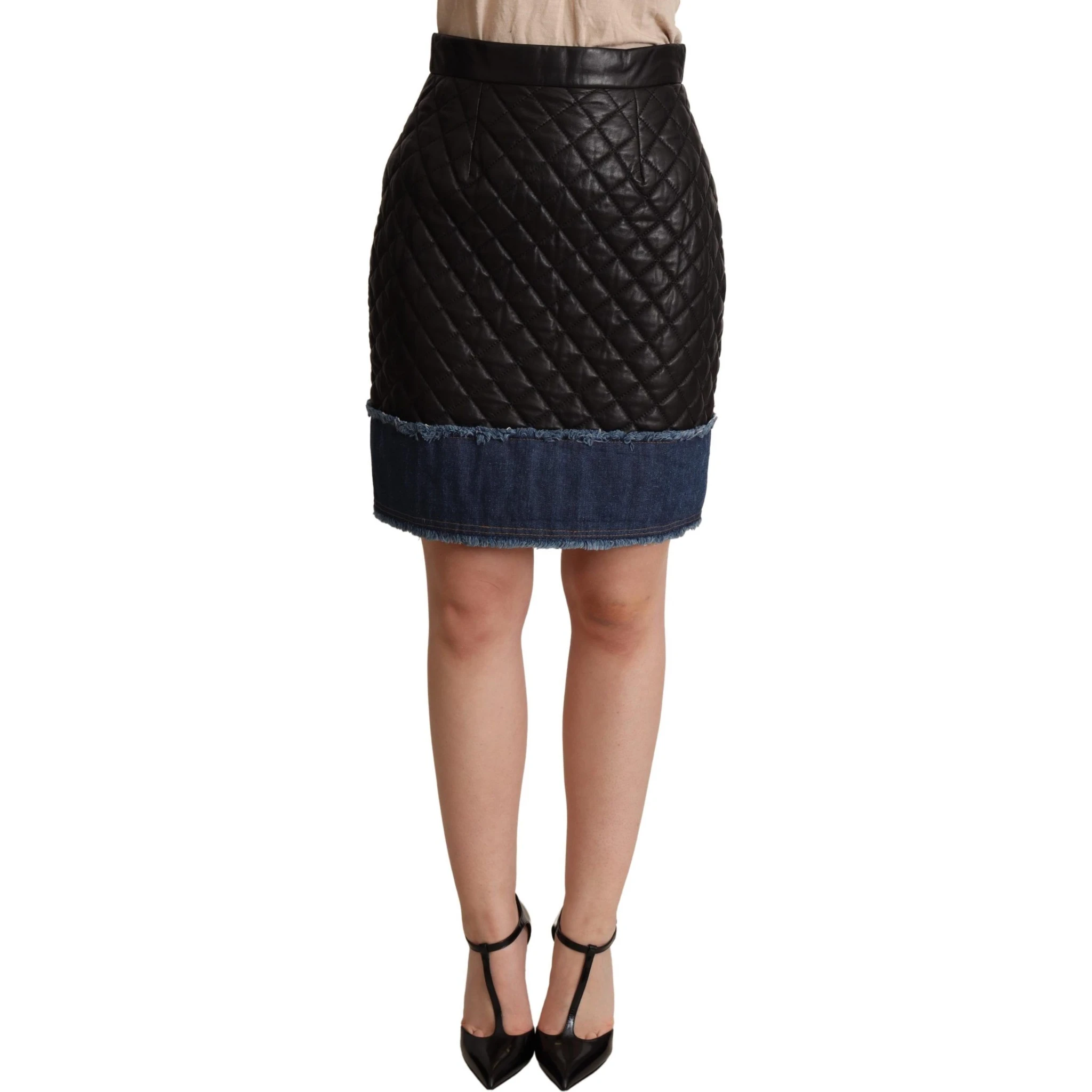 Black Quilted Leather Mini Skirts