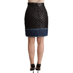 Black Quilted Leather Mini Skirts