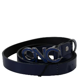 Blue Leather Logo Skinny Fashion  Belt