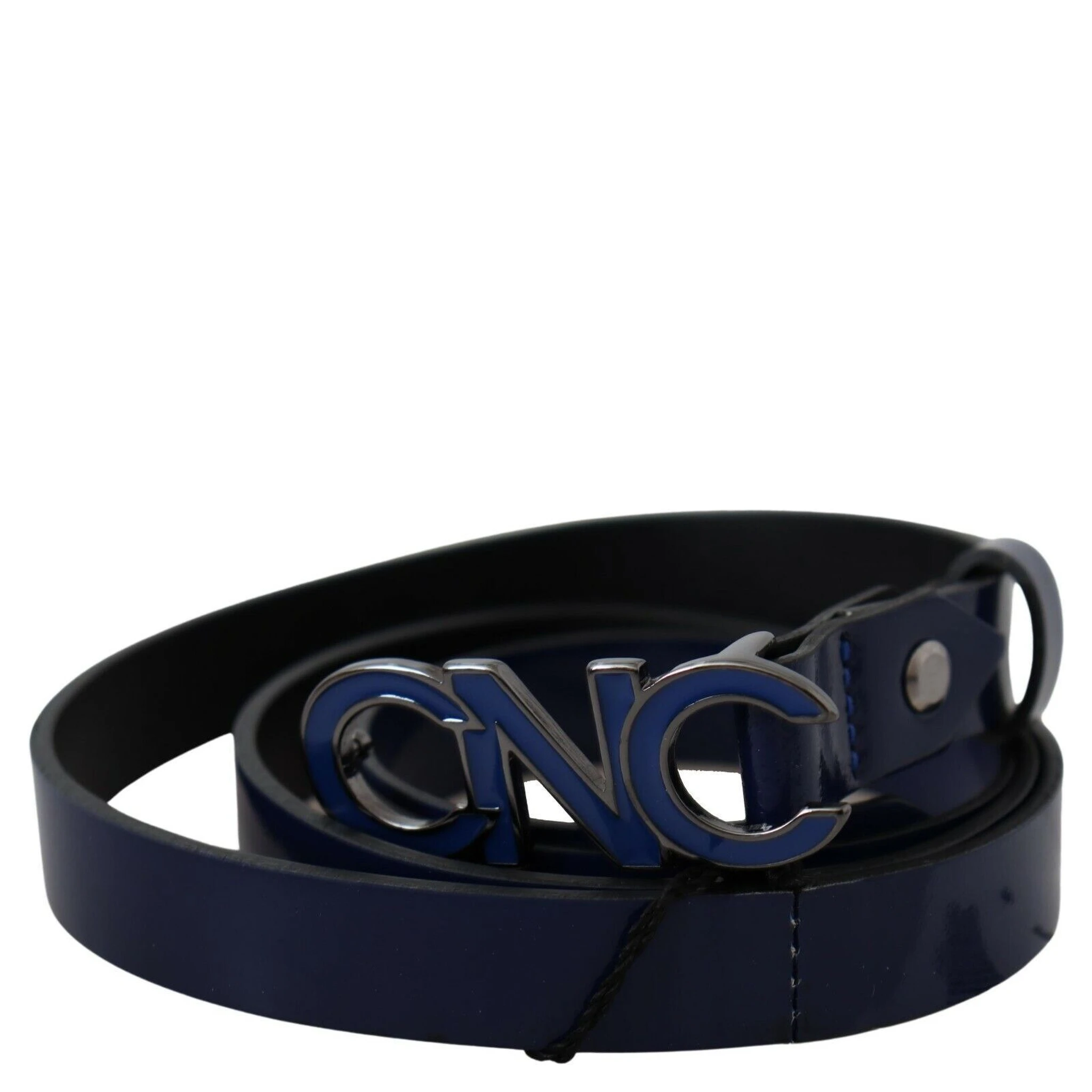 Blue Leather Logo Skinny Fashion  Belt