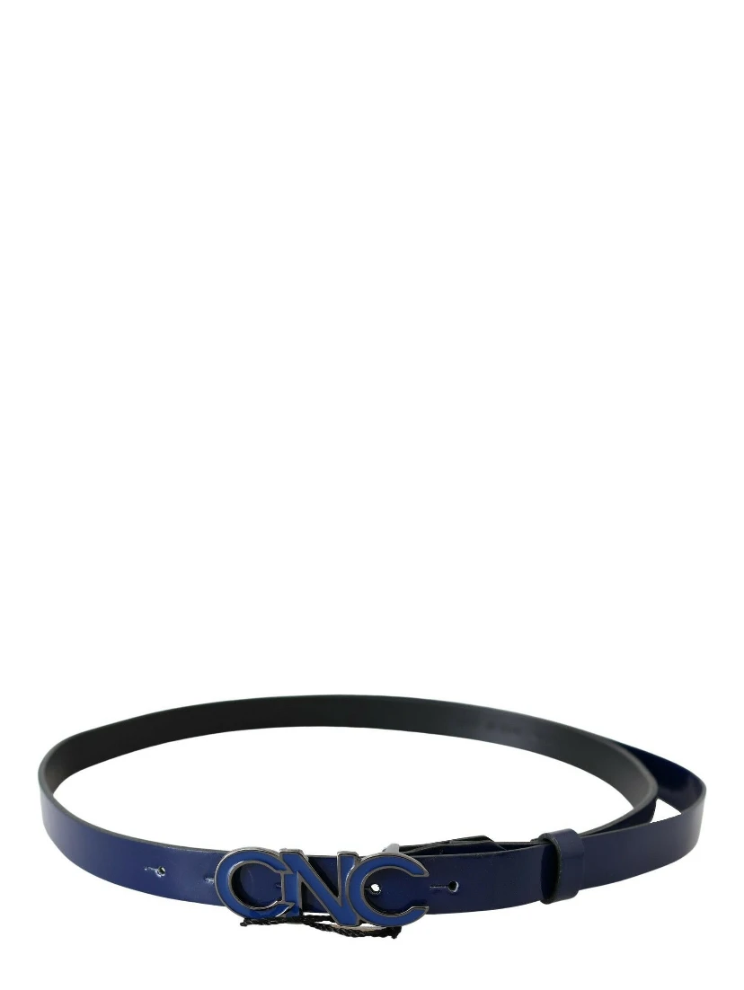 Blue Leather Logo Skinny Fashion Belt