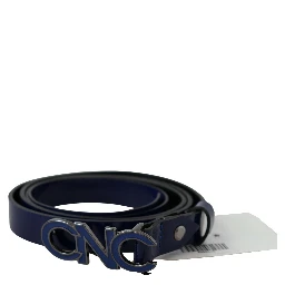 Blue Leather Logo Skinny Fashion  Belt