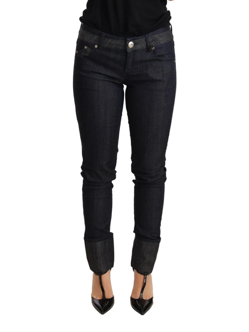 Blue Skinny Folded Hem Denim Trouser Cotton Jeans