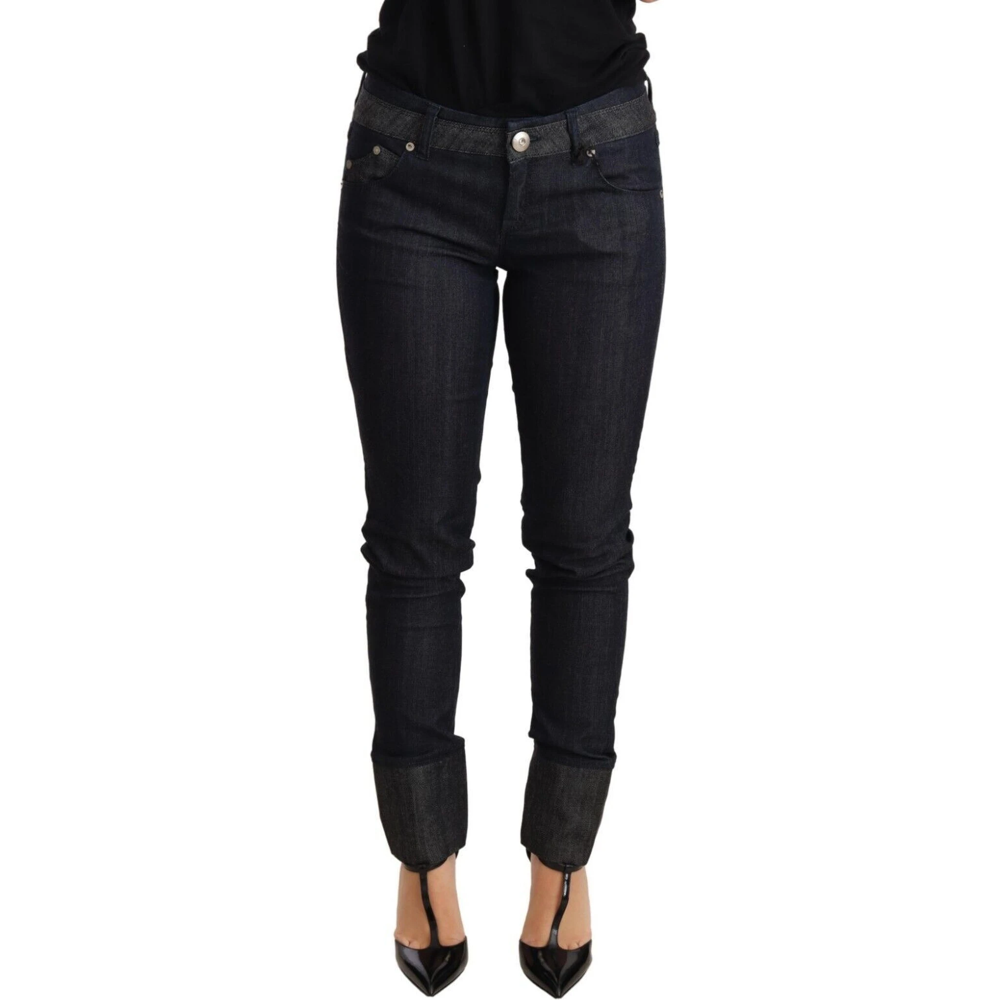 Blue Skinny Folded Hem Denim Trouser Cotton Jeans