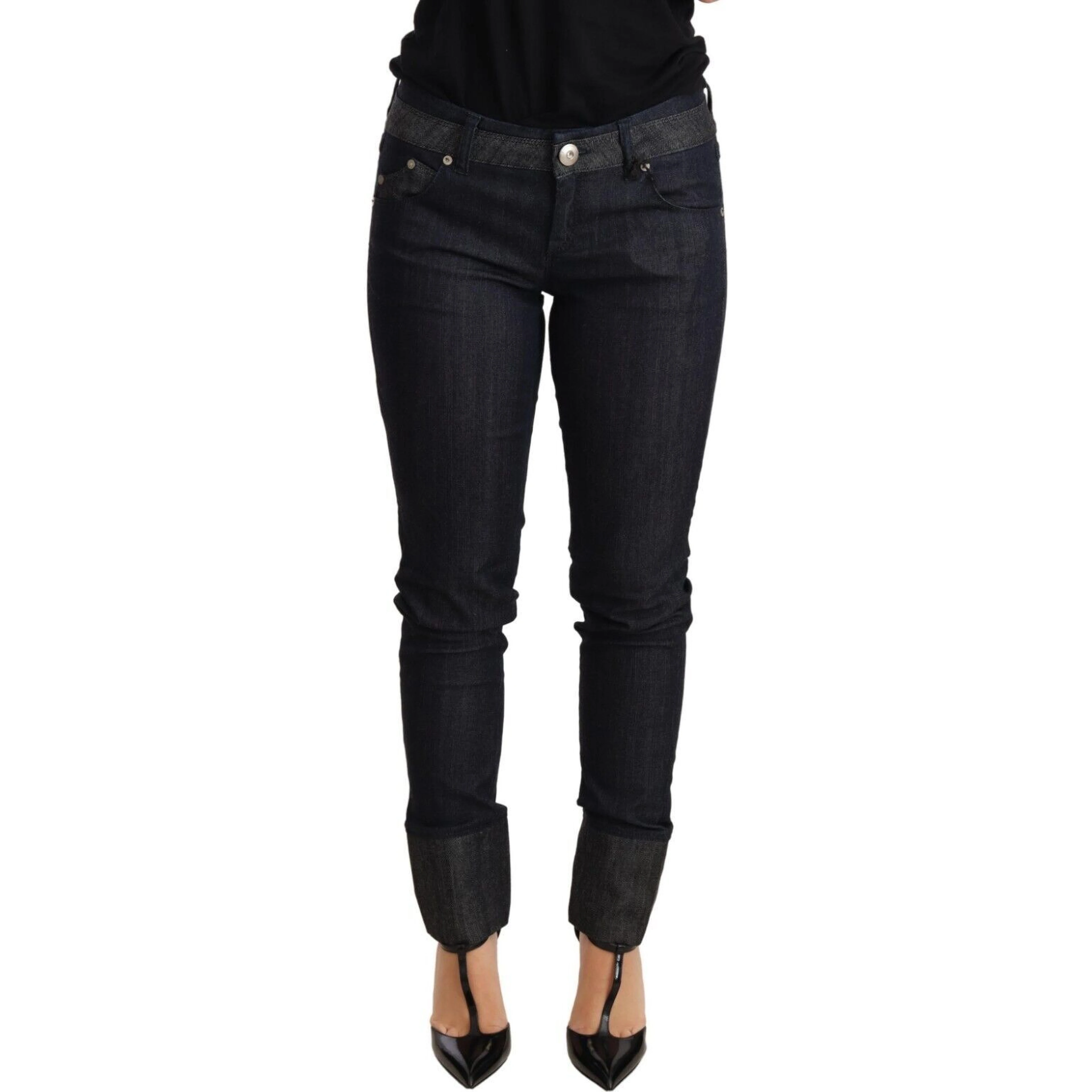 Blue Skinny Folded Hem Denim Trouser Cotton Jeans