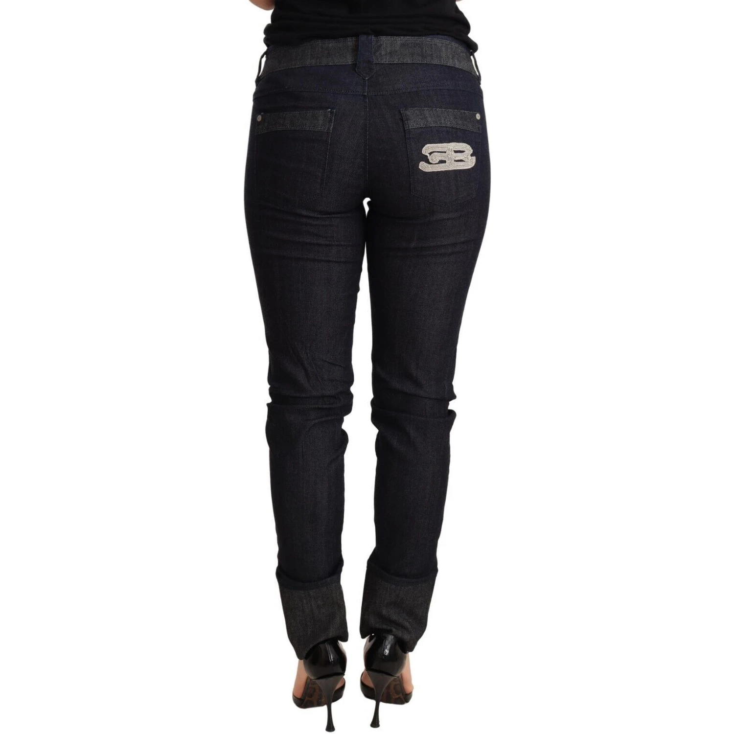 Blue Skinny Folded Hem Denim Trouser Cotton Jeans