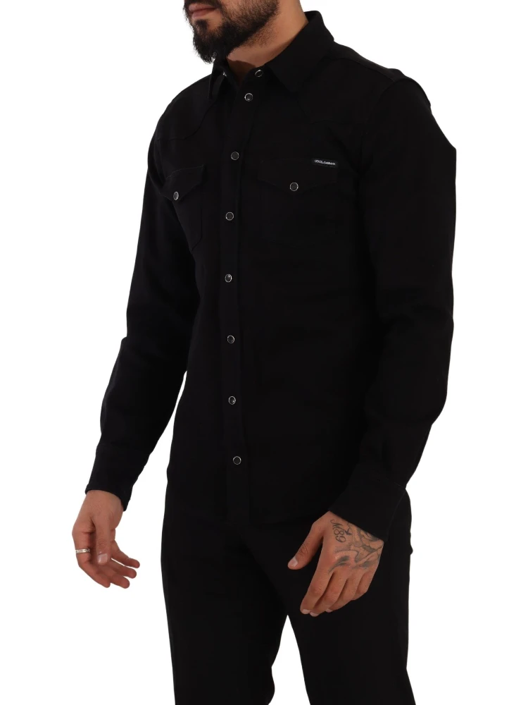 Black Slim Cotton Denim Stretch Shirt alternative