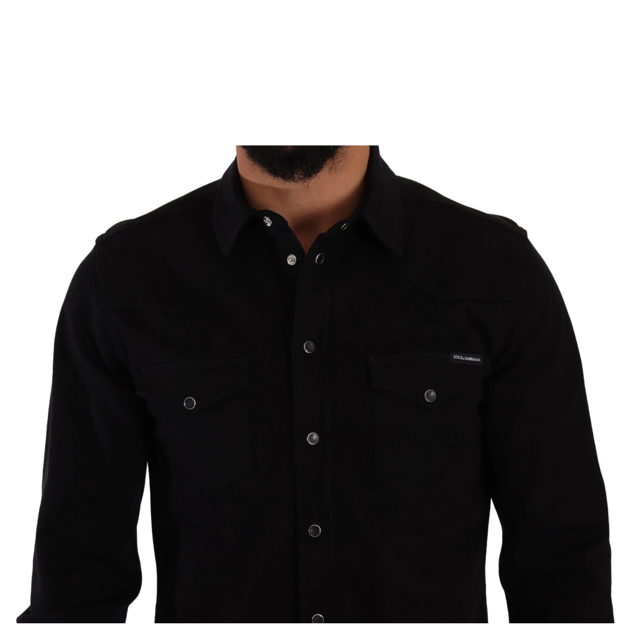 Black Slim Cotton Denim Stretch Shirt