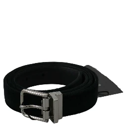 Black Velvet Leather Silver Buckle Belt