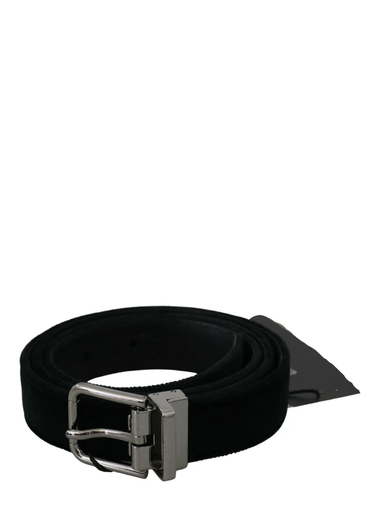 Black Velvet Leather Silver Buckle Belt
