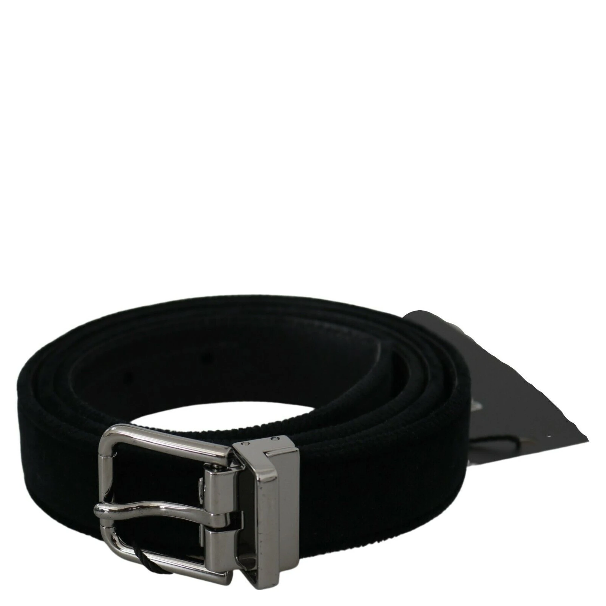 Black Velvet Leather Silver Buckle Belt