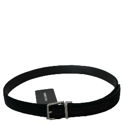 Black Velvet Leather Silver Buckle Belt