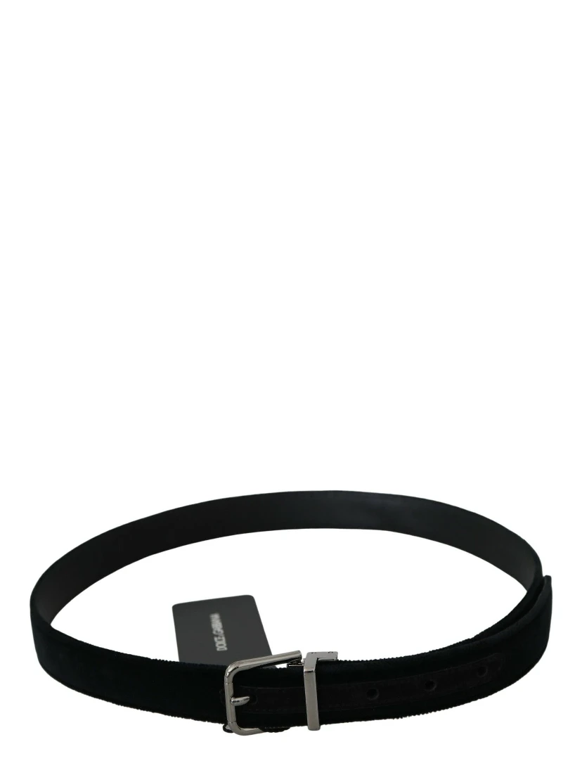 Black Velvet Leather Silver Buckle Belt