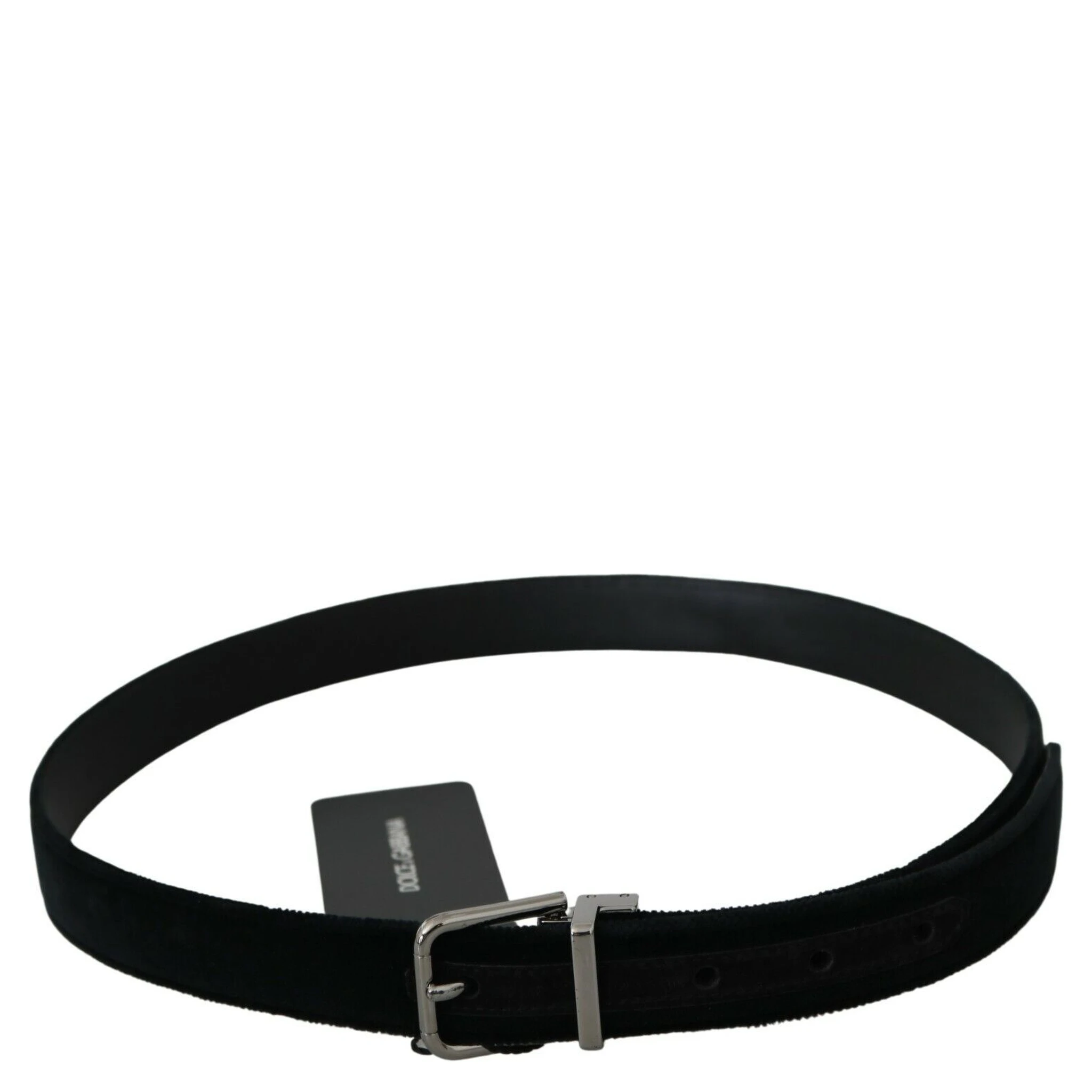 Black Velvet Leather Silver Buckle Belt