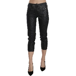 Black Washed Mid Waist Slim Leg Cropped Denim Pants
