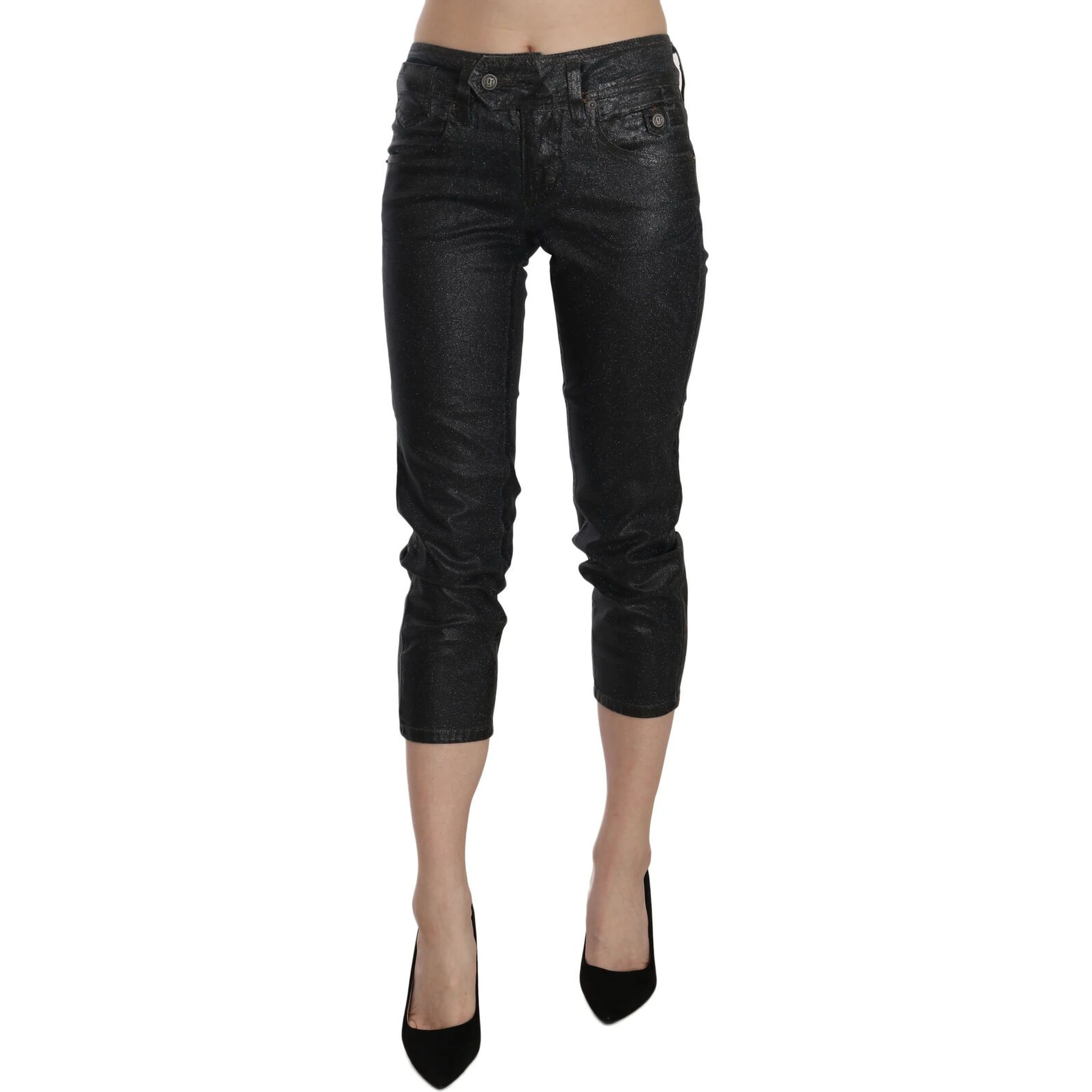 Black Washed Mid Waist Slim Leg Cropped Denim Pants