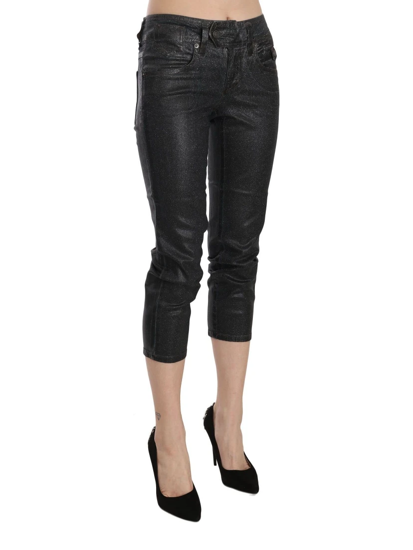 Black Washed Mid Waist Slim Leg Cropped Denim Pants