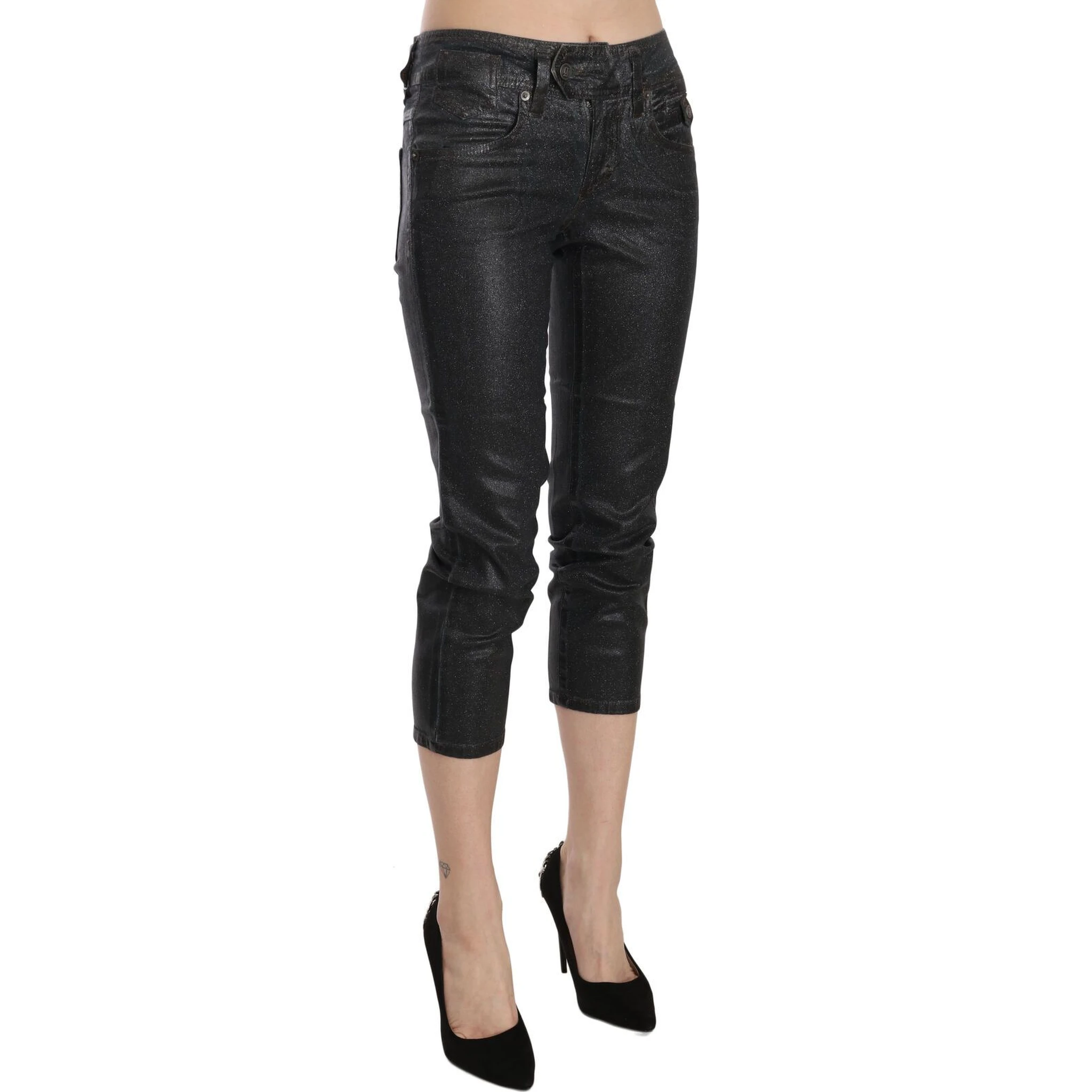 Black Washed Mid Waist Slim Leg Cropped Denim Pants