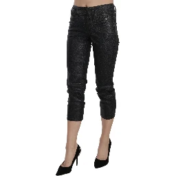 Black Washed Mid Waist Slim Leg Cropped Denim Pants