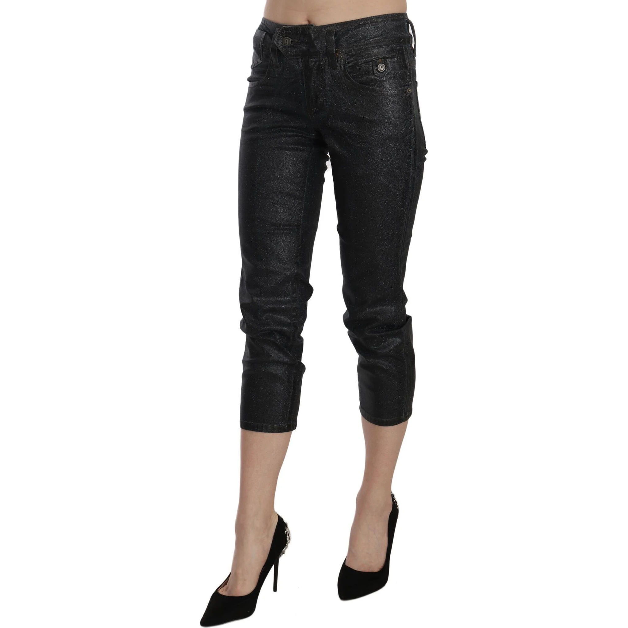 Black Washed Mid Waist Slim Leg Cropped Denim Pants