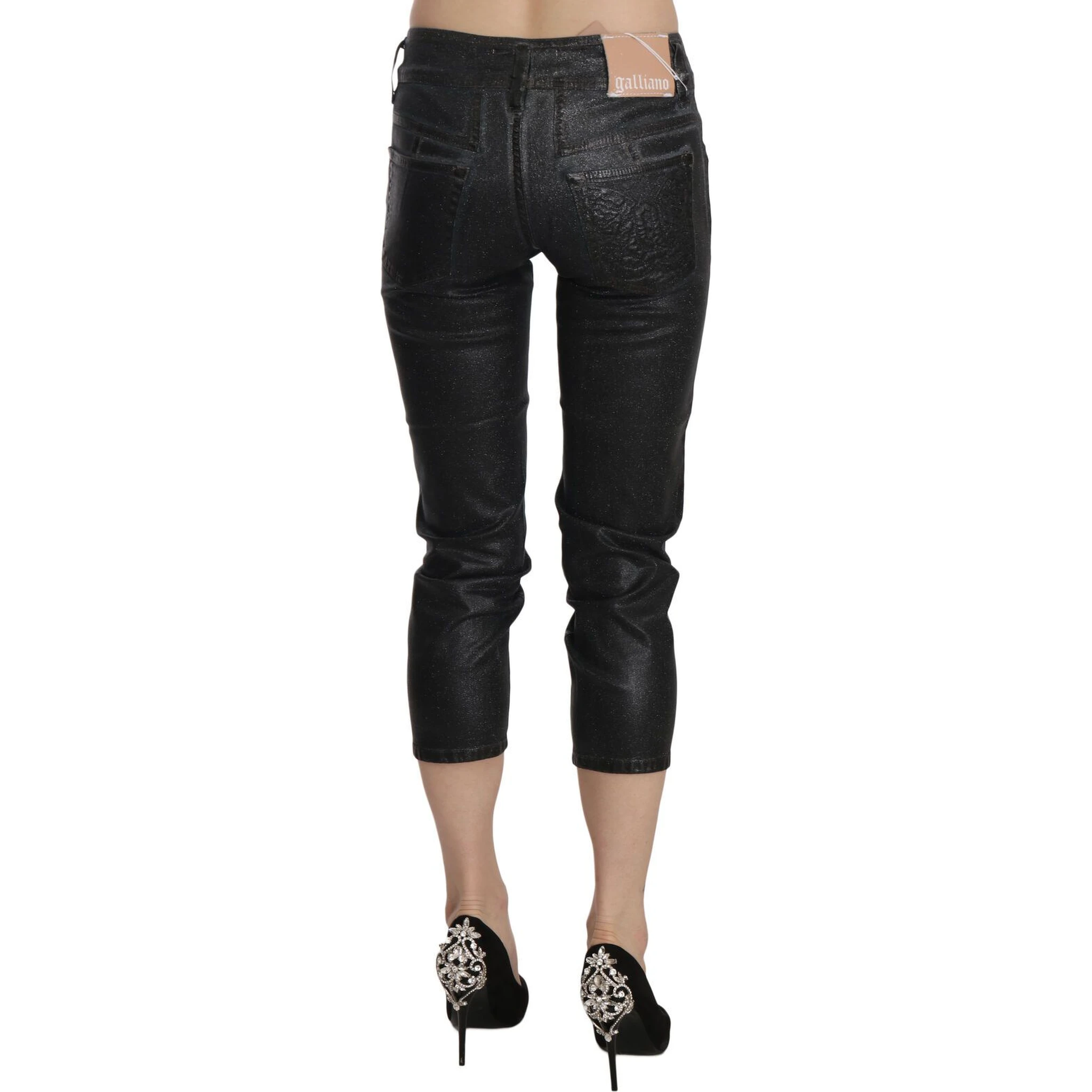 Black Washed Mid Waist Slim Leg Cropped Denim Pants