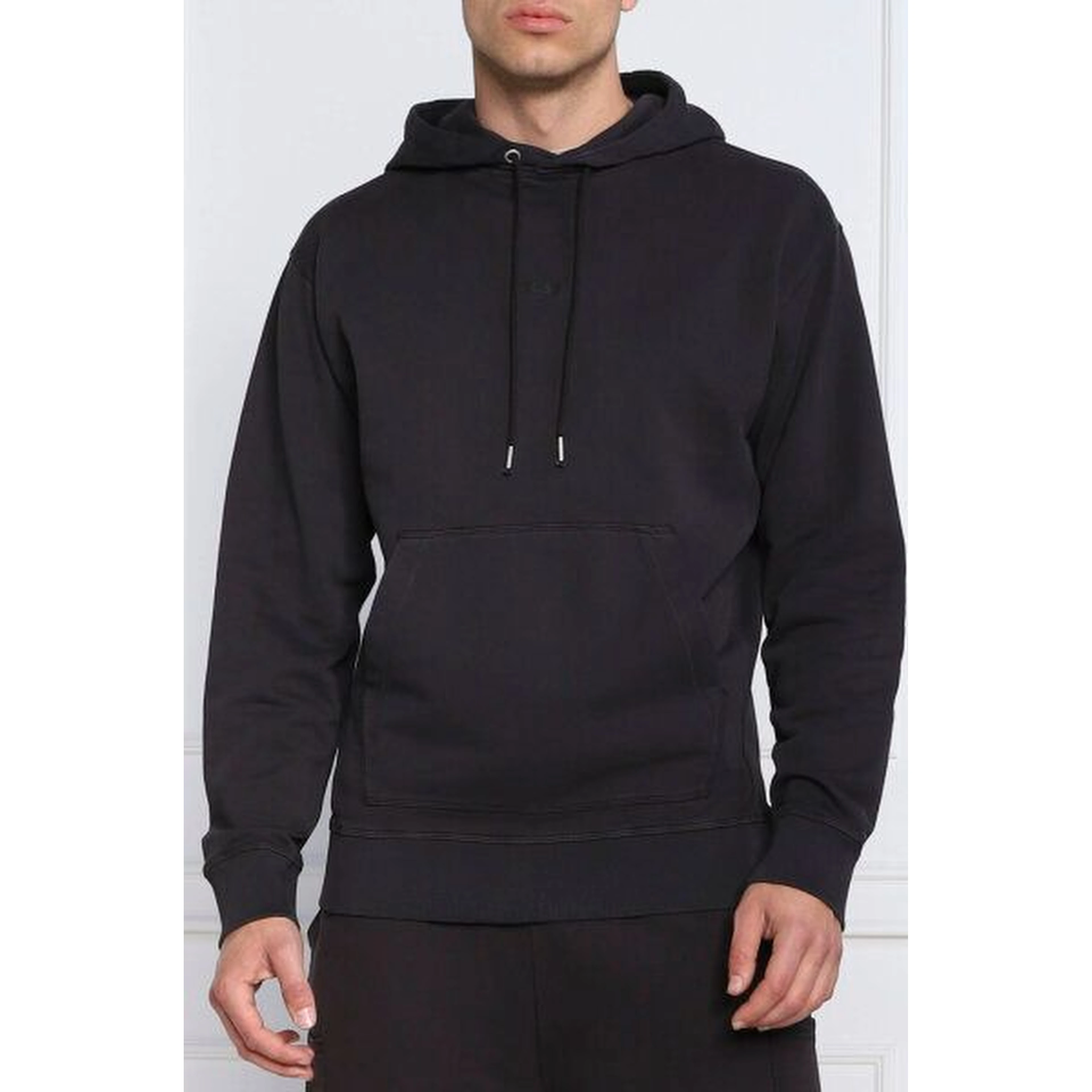 Dark Blue Cotton Logo Details Hooded Sweatshirt