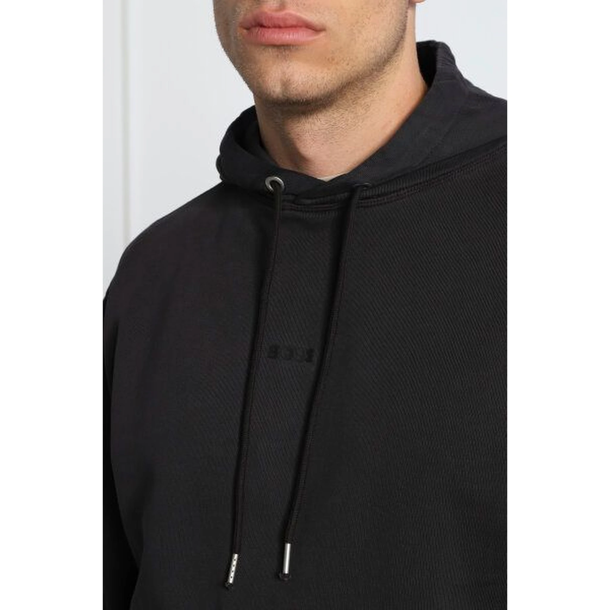 Dark Blue Cotton Logo Details Hooded Sweatshirt