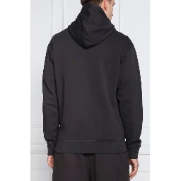 Dark Blue Cotton Logo Details Hooded Sweatshirt