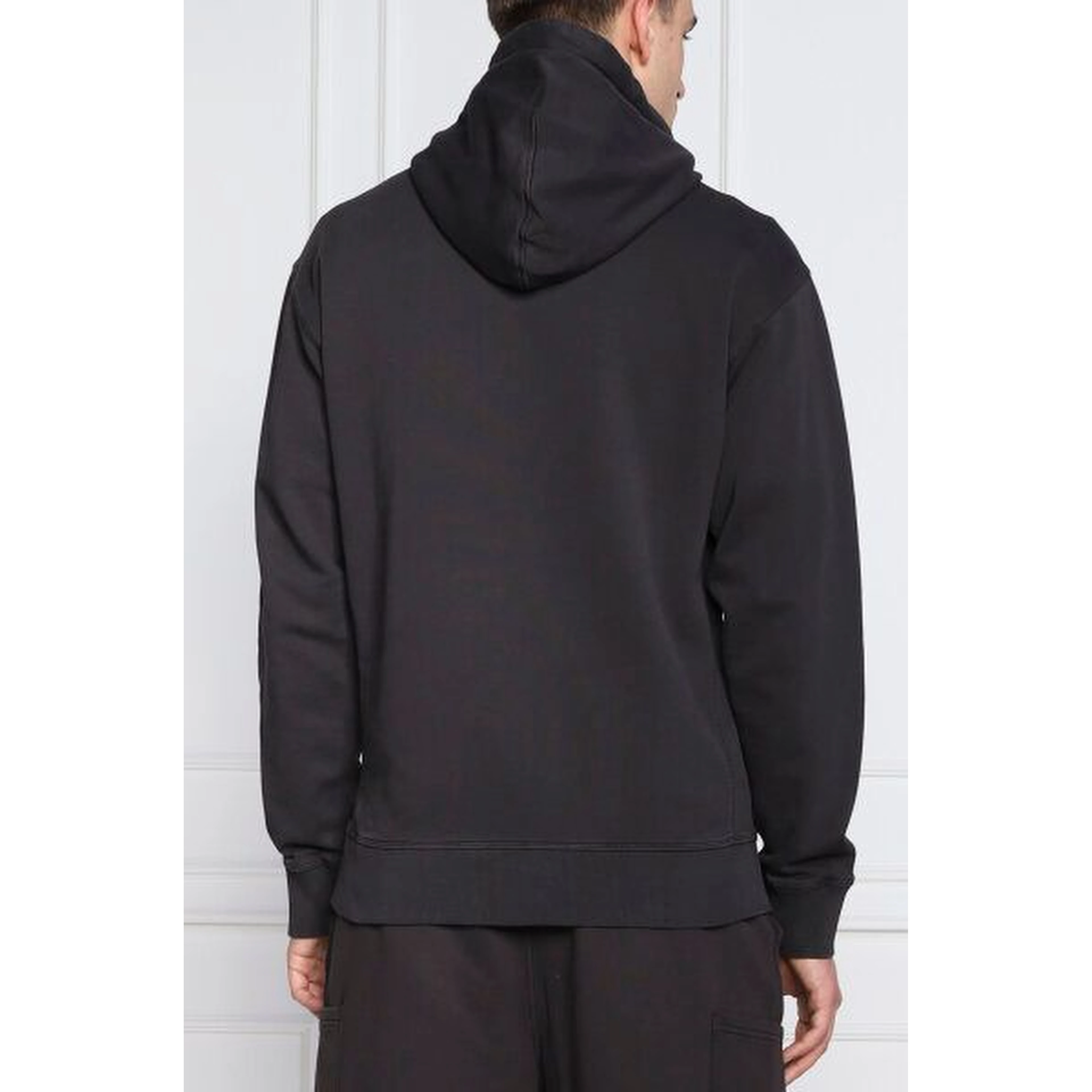 Dark Blue Cotton Logo Details Hooded Sweatshirt