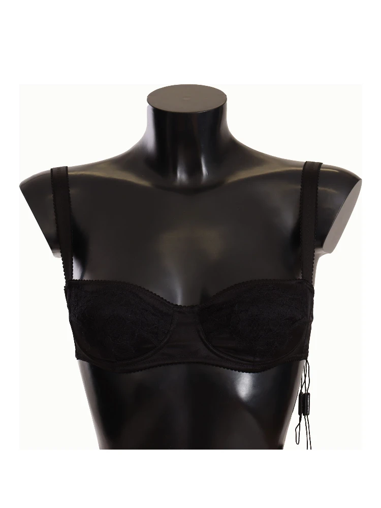 Black Polka Dot Satin Lace Balconette Bra